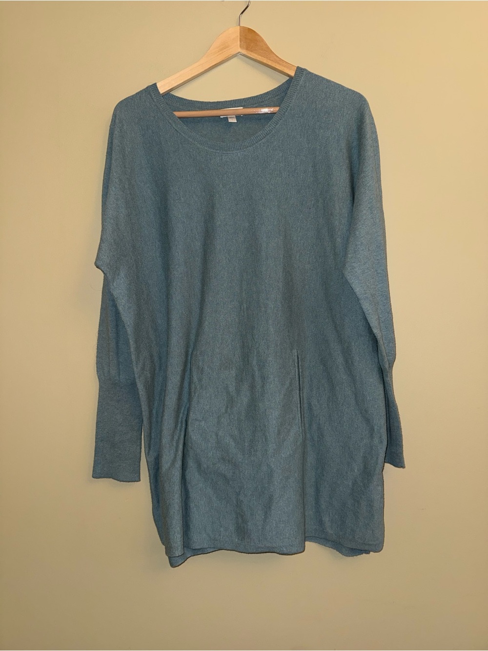 Garnet Hill Green Organic Cotton Pocket Tunic Knit Sweater L Casual Comfy Beachy